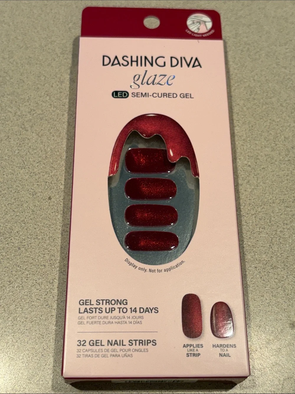 Dashing Diva Glaze LED Semi-Cured Gel Press-On Nails — Red Glitter